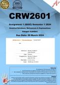 CRW2601 Assignment 1 (QUIZ COMPLETE ANSWERS) Semester 1 2024 - DUE 28 March 2024