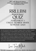 RRLLB81 (Research Report) Assignment 1 (QUIZ Answers) Due before 13th March 2024.  