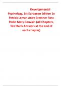 Developmental Psychology, 1st European Edition 1e Patrick Leman, Andy Bremner, Ross Parke, Mary Gauvain (Test Bank)