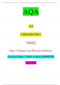 AQA AS CHEMISTRY 7404/2 Paper 2 Organic and Physical Chemistry Question Paper + Mark scheme [MERGED] June 2022 *JUN227404201* IB/M/Jun22/E7 7404/2 For Examiner’s Use Question Mark 1