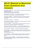 MCAT Material to Memorize Exam Questions And Answers