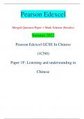 Pearson Edexcel Merged Question Paper + Mark Scheme (Results) Summer 2022 Pearson Edexcel GCSE In Chinese  (1CN0) Paper 1F: Listening and understanding in  Chinese Centre Number Candidate Number *P70828A0116* P70828A ©2022 Pearson Education Ltd. 1/1/1/