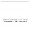 TEST BANK FOR BIOLOGY SCIENCE FOR LIFE WITH PHYSIOLOGY 4TH EDITION BY BELK