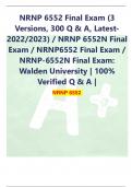 NRNP 6552 Final Exam (3 Versions, 300 Q & A, Latest-2022/2023) / NRNP 6552N Final Exam / NRNP6552 Final Exam / NRNP-6552N Final Exam: Walden University | 100% Verified Q & A | NRNP 6552