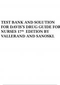 TEST BANK AND SOLUTION FOR DAVIS’S DRUG GUIDE FOR NURSES 17th EDITION BY VALLERAND AND SANOSKI.