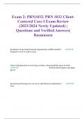Exam 2: PRN1032/ PRN 1032 Client-Centered Care I Exam Review (2023/2024 Newly Updated) | Questions and Verified Answers| Rasmussen