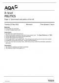 AQA A LEVEL POLITICS PAPER 1 QUESTION PAPER 2023 (7152/1: Government and politics of the UK)