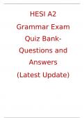 HESI A2  Grammar Exam Quiz Bank 2023/2024  Questions and Answers  (Latest Update) 