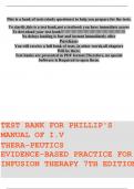 TEST BANK For Phillips’s Manual of I.V. Therapeutics; Evidence-Based Practice for Infusion Therapy 8th Edition Lisa Gorski | Complete Chapter's | verified answers