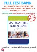 Test Bank for Davis Advantage for Maternal Child Nursing Care 3rd Edition Scannell Chapter 1 - 33 Updated 2023 9781719640985 , All Chapters with Answers and Rationals 