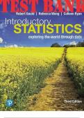 TEST BANK for Introductory Statistics: Exploring the World Through Data 3rd Edition by Gould Robert, Wong Rebecca & Ryan Colleen. ISBN 9780135163092. (Complete 14 Chapters)