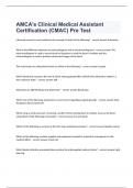 AMCA's Clinical Medical Assistant Certification (CMAC) Pre Test fully solved