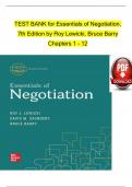 TEST BANK For Essentials of Negotiation, 7th Edition by Roy Lewicki, Bruce Barry, Verified Chapters 1 - 12, Complete Newest Version