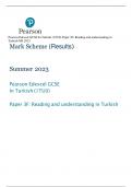 Pearson Edexcel GCSE In Turkish (1TU0) Paper 3F: Reading and understanding in  Turkish MS 2023