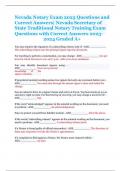 Nevada Notary Exam 2023 Questions and  Correct Answers| Nevada Secretary of  State Traditional Notary Training Exam  Questions with Correct Answers 2023- 2024 Graded A+