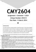 CMY2604 Assignment 1 (ANSWERS) Semester 1 2024 - DISTINCTION GUARANTEED