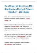 Club Pilates Written Exam 150+ Questions and Correct Answers Rated A+ | 2024 Guide