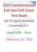 2023 Fundamentals Exit Hesi Exit Exam Test Bank (All 55 Q&A) Included Guaranteed A++. Scored 1081 – Exam. Taken Sept. 26th, 2023