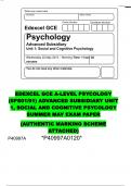 EDEXCEL GCE A-LEVEL PSYCOLOGY (6PS01/01) ADVANCED SUBSIDIARY UNIT 1, SOCIAL AND COGNITIVE PSYCOLOGY SUMMER MAY EXAM PAPER (AUTHENTIC MARKING SCHEME ATTACHED)