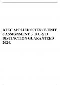 BTEC APPLIED SCIENCE UNIT 6 ASSIGNMENT 3 B C & D DISTINCTION GUARANTEED 2024.