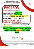 FAC1503 ASSIGNMENT 1 QUIZ MEMO - SEMESTER 1 - 2024 - UNISA - DUE : 20 MARCH 2024 (INCLUDES 500 PAGES MCQ BOOKLET WITH ANSWERS - DISTINCTION GUARANTEED)