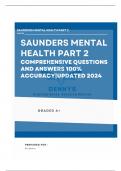 Saunders mental health part 2 Comprehensive Questions and Answers |Updated 2024