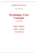 Instructor Manual with Test Bank for Psychology Core Concepts with DSM-5 Update 7th Edition By Philip Zimbardo, Robert Johnson, Vivian McCann Hamilton (All Chapters, 100% Original Verified, A  Grade)