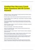 Certified Peer Recovery Coach Exam Questions with All Correct Answers