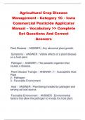 Agricultural Crop Disease  Management - Category 1C - Iowa  Commercial Pesticide Applicator  Manual – Vocabulary >> Complete  Set Questions And Correct  Answers