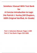 Solutions Manual With Test Bank for A Concise Introduction to Logic 14th Edition By Patrick J. Hurley (All Chapters, 100% Original Verified, A+ Grade)