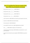 Intro To Certified Pool Operator Study Guide  Exam With Actual Question & Answer