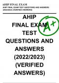 AHIP FINAL EXAM TEST QUESTIONS AND ANSWERS (2022/2023) (VERIFIED ANSWERS)