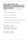 Paper 2 Study Guide - Past Examinations - Aice Business As Level Questions And Answers With Verifoied Solutions Rated A+