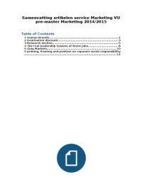 Service Marketing: Samenvatting artikelen Pre-master Marketing VU 2014/15