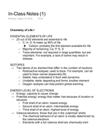 Chemistry of Life I Notes