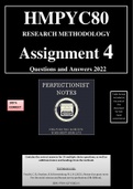 HMPYC80 Assignment 4 2022 - Questions and Correct Answers  - Research Methodology 