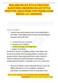 BIOL3080 NCLEX STYLE PRACTICE QUESTIONS ANSWERS NCLEX STYLE PRACTICE QUESTIONS FOR PHARM EXAM WEEKS 3-8- ANSWERS