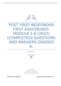 POST First Responder First Aid/CPR/AED: Modules 1-6 updated 2022 questions & Answers, Distinction Level guide that has everything!